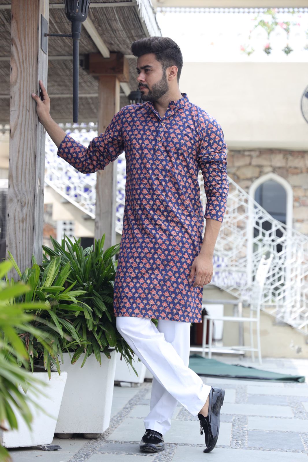 Black - Jahota Block Printed Kantha Patchwork Cotton Kurta