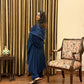 Prussian Blue Floral Appliqué Mul Chanderi Kurta Set