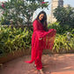 Scarlet Red Floral Appliqué Mul Chanderi Kurta Set