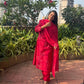 Scarlet Red Floral Appliqué Mul Chanderi Kurta Set