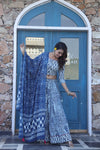 Blue handblock printed cotton lehenga