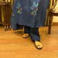 Prussian Blue Floral Appliqué Mul Chanderi Kurta Set