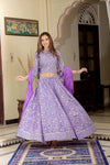 Purple handblock printed cotton lehenga
