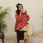 Front view of traditional hand block print red cotton top for women