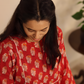 Cotton Handblock Printed Red Kurta Set