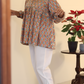 Brick Cotton Hand Block Printed Top -Beige