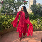 Scarlet Red Floral Appliqué Mul Chanderi Kurta Set