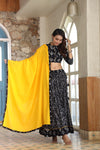 Black handblock printed cotton lehenga