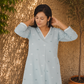 Sky Blue Handloom Cotton Kurta Pant Set | Woven Co-ord | Kantha India