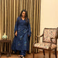Prussian Blue Floral Appliqué Mul Chanderi Kurta Set