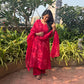 Scarlet Red Floral Appliqué Mul Chanderi Kurta Set