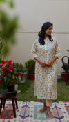 Cotton Handblock printed Yellow Floral Kurti