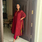 Shanti Red Jamdani Linen Dupatta Suit Set | KanthaIndia