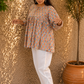 Beige Hand Block Printed Cotton Short Top