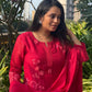 Scarlet Red Floral Appliqué Mul Chanderi Kurta Set
