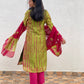 Green pink Shibori chanderi suit set