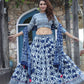 Blue handblock printed cotton lehenga