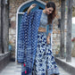 Blue handblock printed cotton lehenga