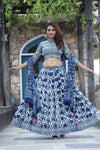 Blue handblock printed cotton lehenga