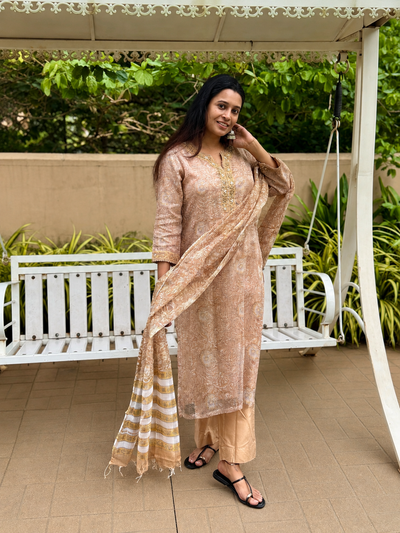 Vasudha Kota Doria Dupatta Suit Set | KanthaIndia