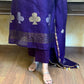 Aroha Purple Jamdani Pan Patta Dupatta Suit Set | KanthaIndia