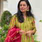 Green pink Shibori chanderi suit set