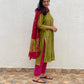 Green pink Shibori chanderi suit set