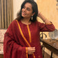 Shanti Red Jamdani Linen Dupatta Suit Set | KanthaIndia