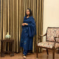 Prussian Blue Floral Appliqué Mul Chanderi Kurta Set