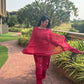 Scarlet Red Floral Appliqué Mul Chanderi Kurta Set