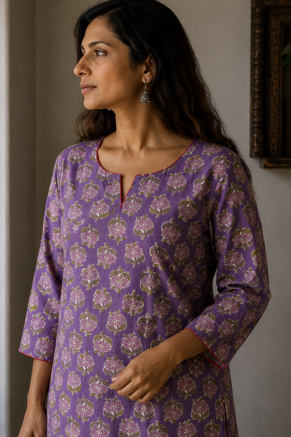 Samarpan Hand Block Printed Cotton Short Kurta | Jaipur | Kantha India