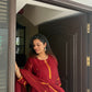 Shanti Red Jamdani Linen Dupatta Suit Set | KanthaIndia