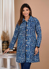Blue Hand Block Printed Cotton Quilted Jacket