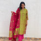 Green pink Shibori chanderi suit set