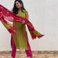 Green pink Shibori chanderi suit set