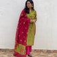 Green pink Shibori chanderi suit set