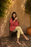 Red Hand Block Printed Cotton Top | Women's Ethnic Wear