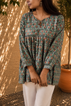 Green Hand Block Printed Cotton Top | Natural Dye | Kantha India