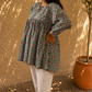 Green Hand Block Printed Cotton Top | Natural Dye | Kantha India