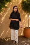 Handwoven Black White Cotton Co-ord Set | Kurta Pant | Kantha India