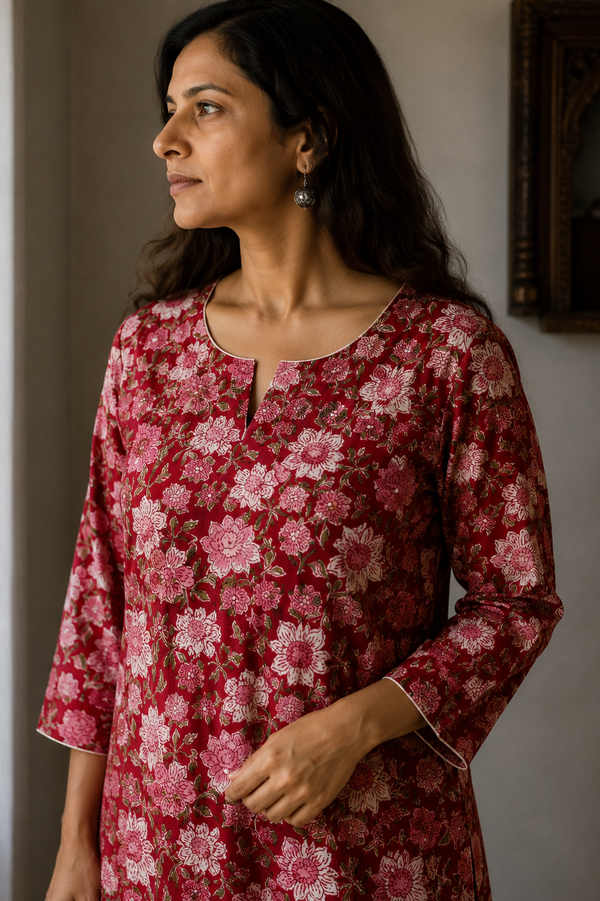 Saanjh Hand Block Printed Cotton Short Kurta | Jaipur | Kantha India