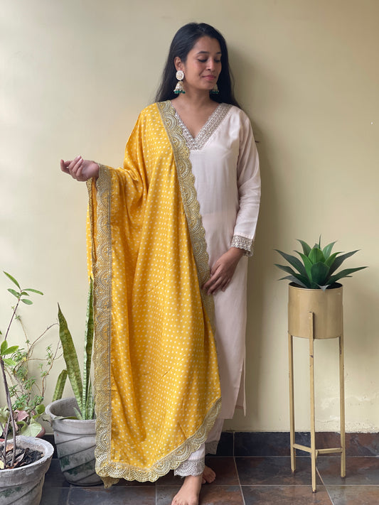 Yellow bandhej Muslin Kurta Set