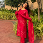 Scarlet Red Floral Appliqué Mul Chanderi Kurta Set