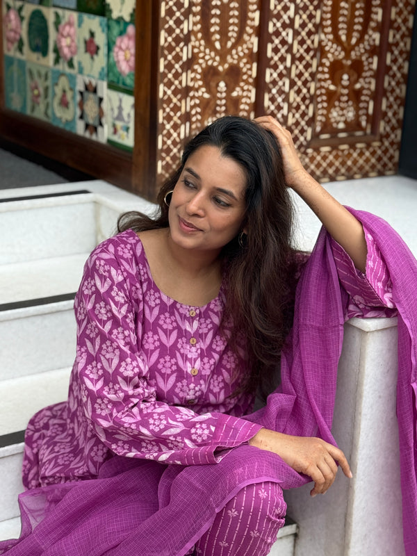 Samadhi Hand Block Print Cotton Kurta Dupatta Set