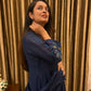 Prussian Blue Floral Appliqué Mul Chanderi Kurta Set