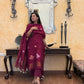 Nitya Maroon Jamdani Pan Patta Dupatta Suit Set | KanthaIndia