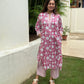 Gulnar Hand Block Printed Cotton Kurti Pant Set | Fuchsia Floral | Kantha India