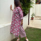 Gulnar Hand Block Printed Cotton Kurti Pant Set | Fuchsia Floral | Kantha India