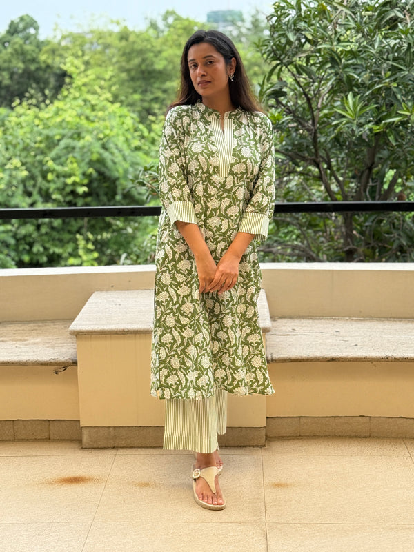 Hariyali Hand Block Printed Cotton Set | Kantha India