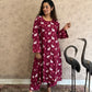 Aruna Pichwai Cotton Kurti Pant Set | Berry | Kantha India